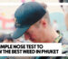 A promotional graphic for Weed in Phuket High featuring a close-up of a man smelling cannabis from a clear jar. Bold text at the bottom reads, "THE SIMPLE NOSE TEST TO KNOW THE BEST WEED IN PHUKET."